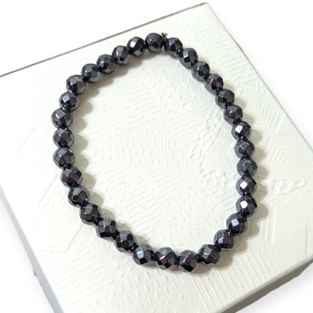 New Hematite Facet Bracelet Healing Stone Bracelet 6mm Facet Stone